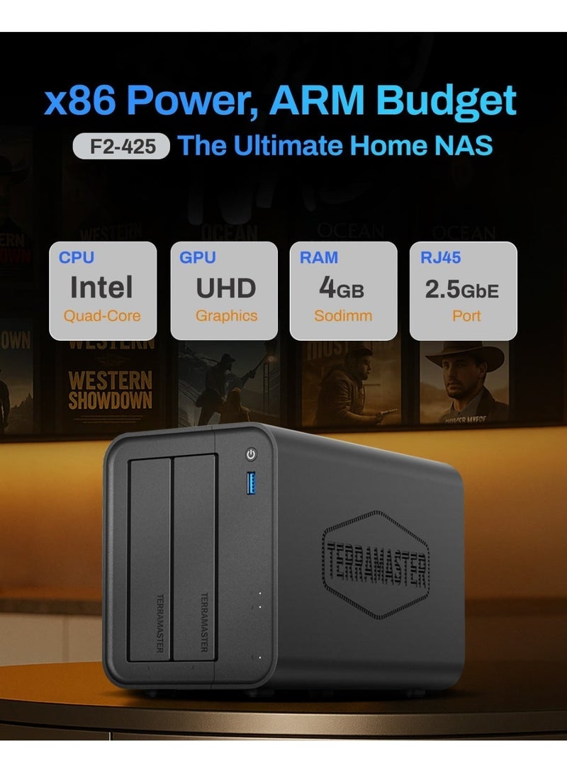 TERRAMASTER F2-425 2-Bay NAS Storage – Intel x86 Quad-Core CPU, 4GB RAM, 2.5GbE LAN, Network Attached Storage Multimedia Server for Home Users | 8TB Bundle (2 X 4TB Seagate IronWolf) - Image 2